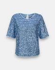 Blaue Paillettenbluse kurzarm