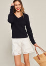 Navy V-Pullover aus Zopfstrick