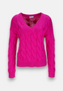 Pinker V-Pullover aus Grobzopfstrick