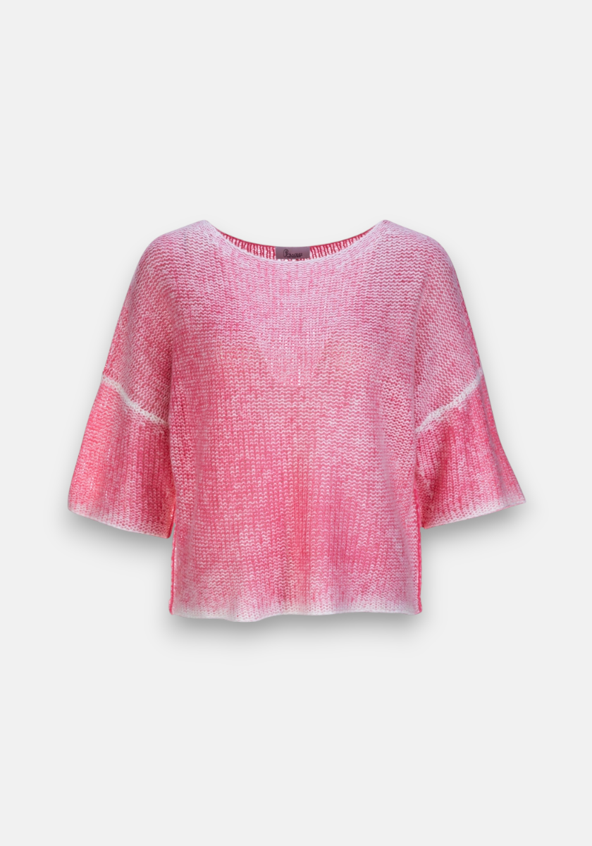 Pinker Kurzarm-Pullover im Used-Look