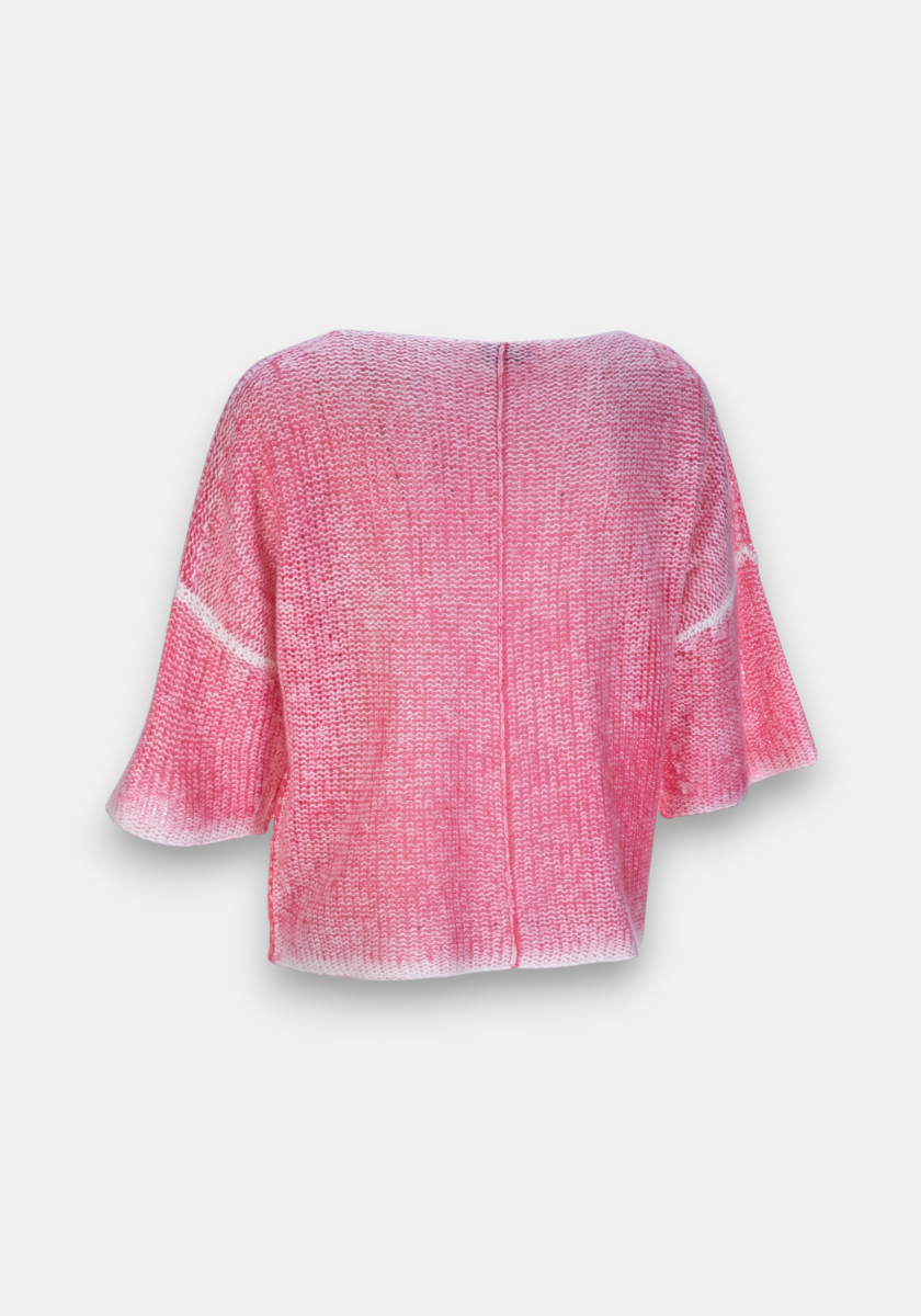 Pinker Kurzarm-Pullover im Used-Look