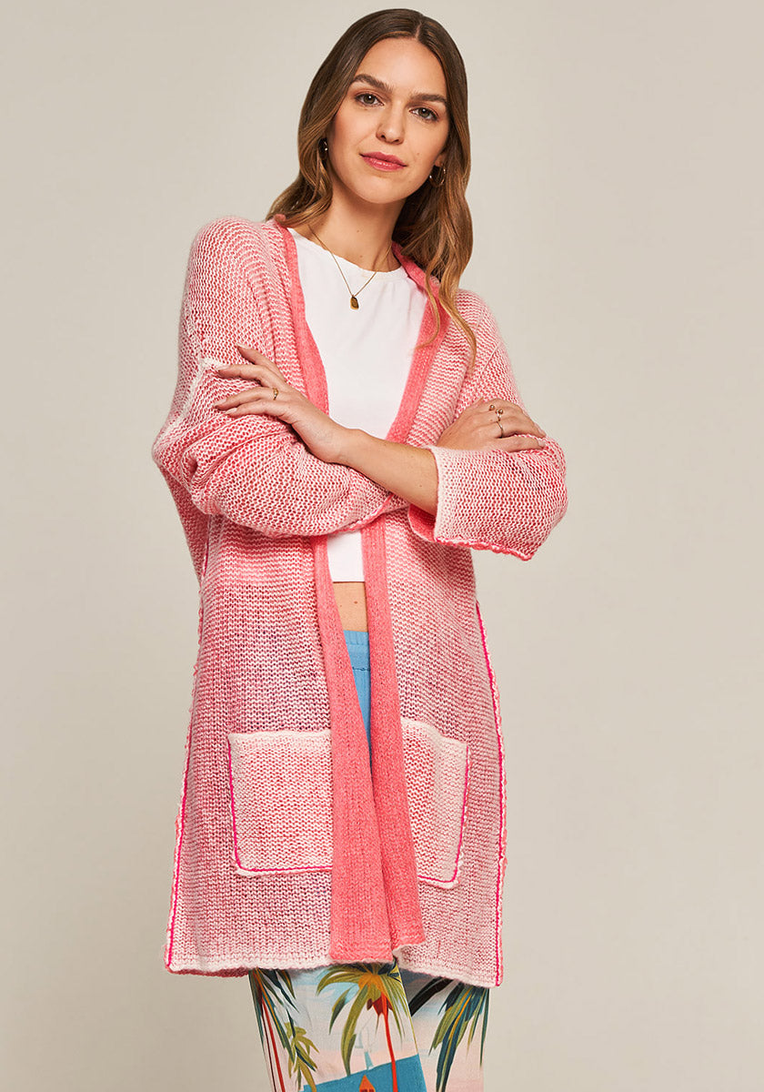 Pinker Cardigan im Used-Look