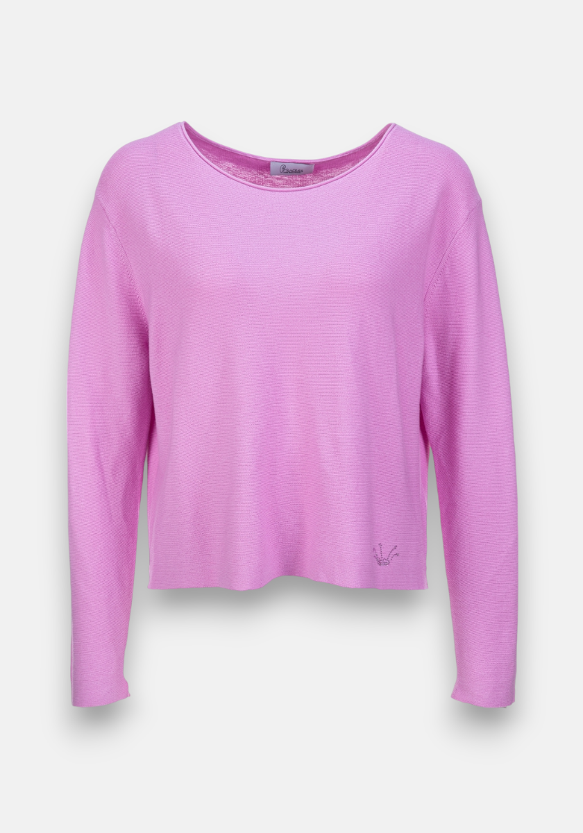 Pink fine knit sweater with rhinestone detail