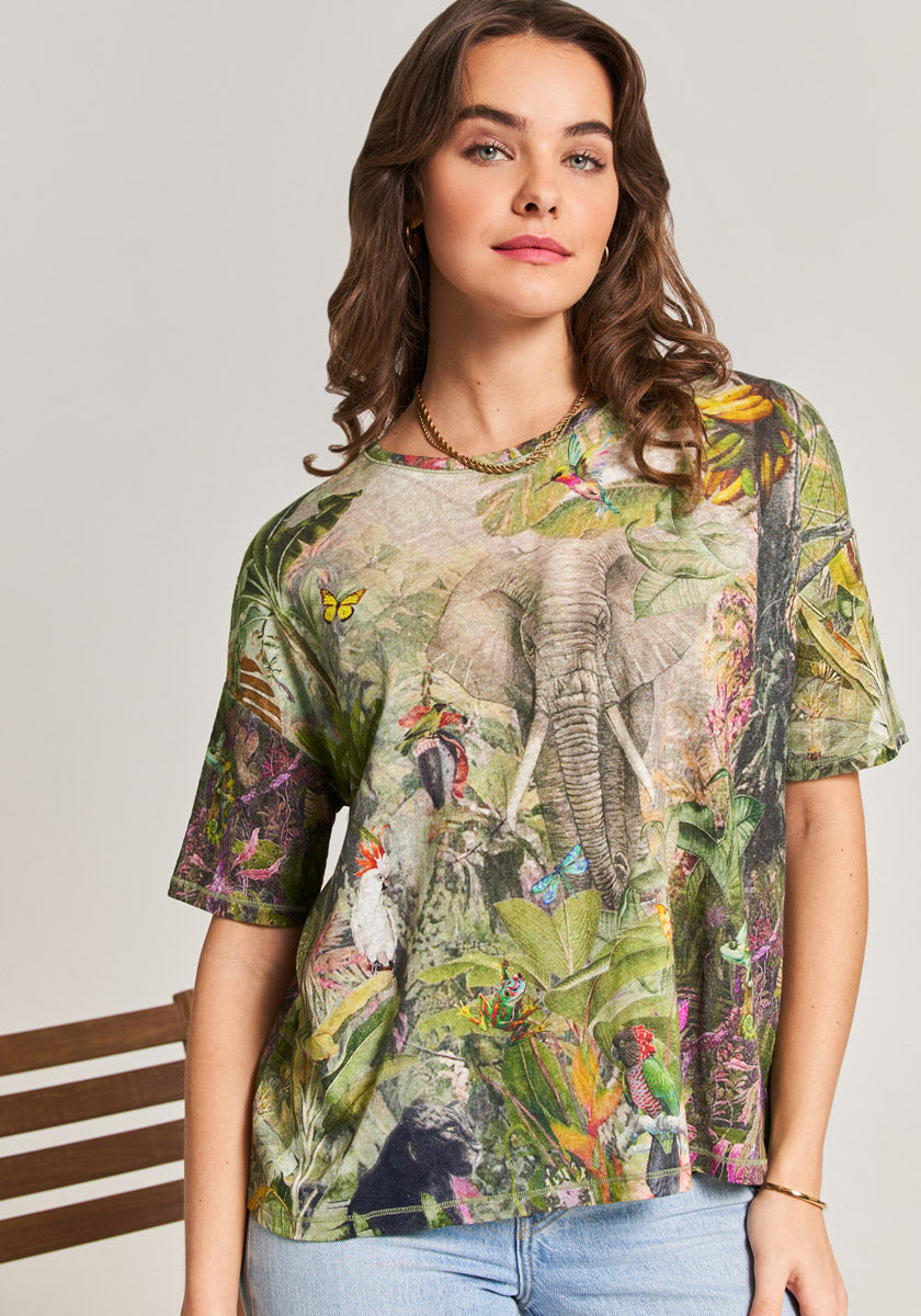 Oversize Linen T-Shirt Jungle