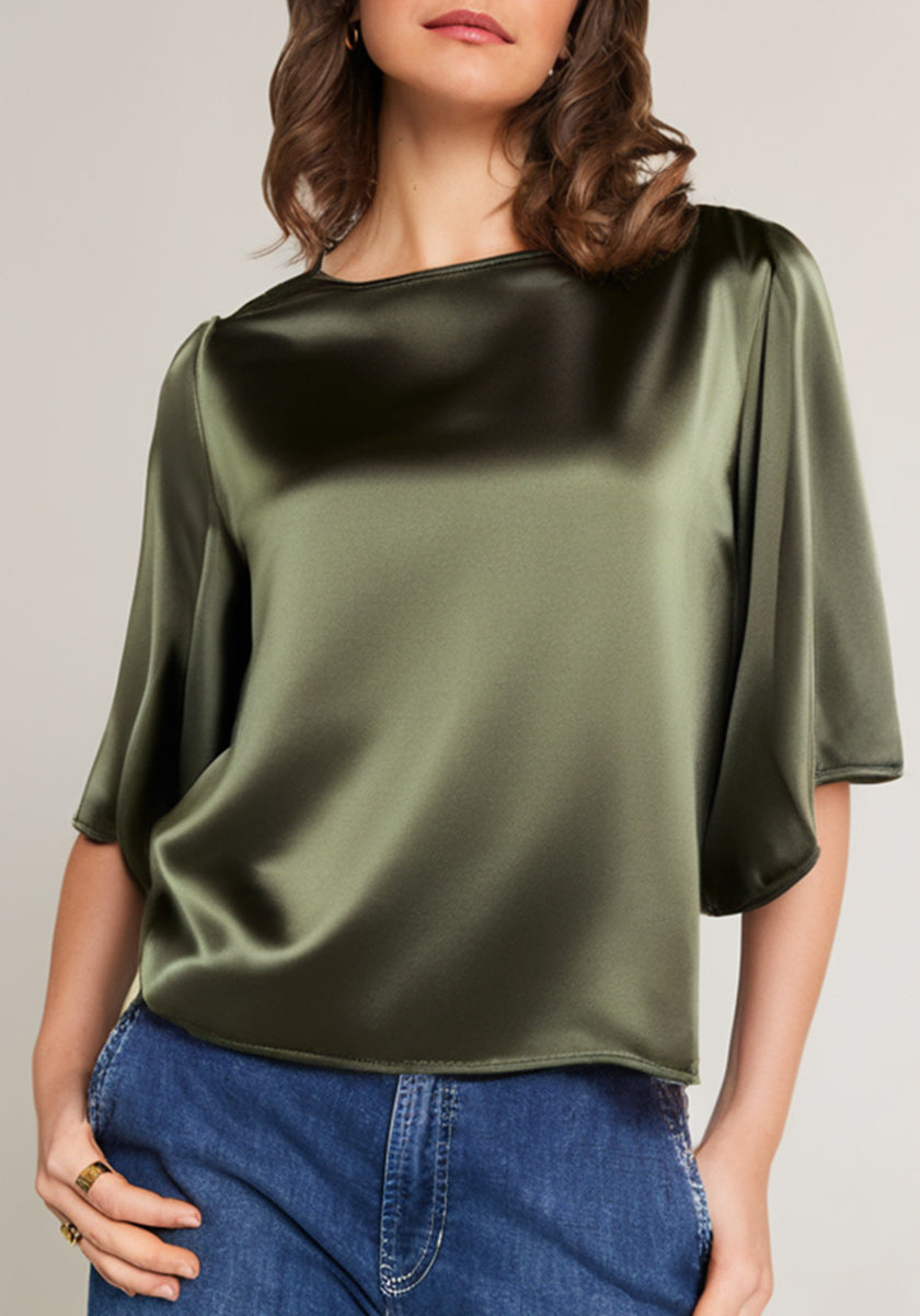 Green silk blouse with wide sleeves