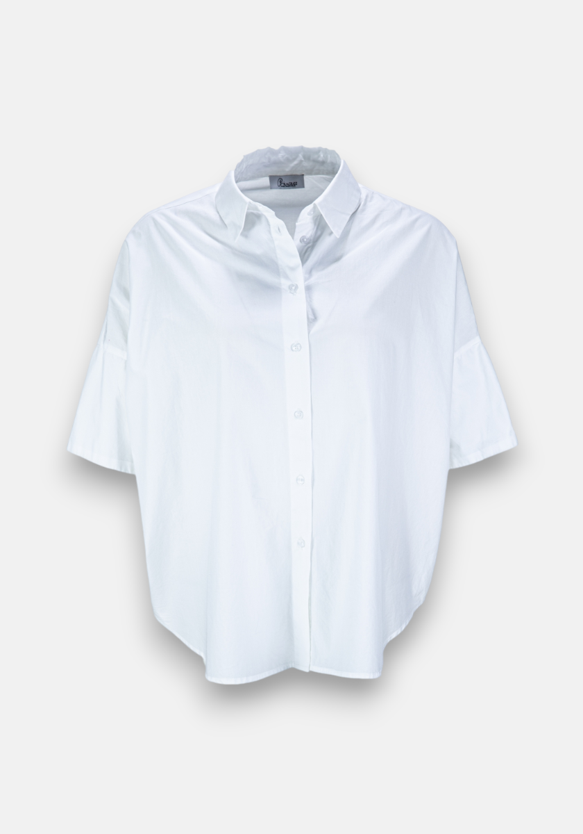 Chemise en popeline blanche à manches courtes