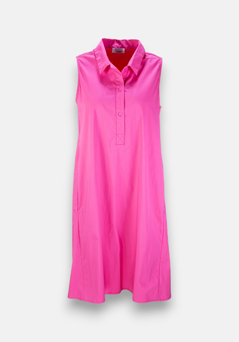 Pinkes ärmelloses Kleid mit Polokragen