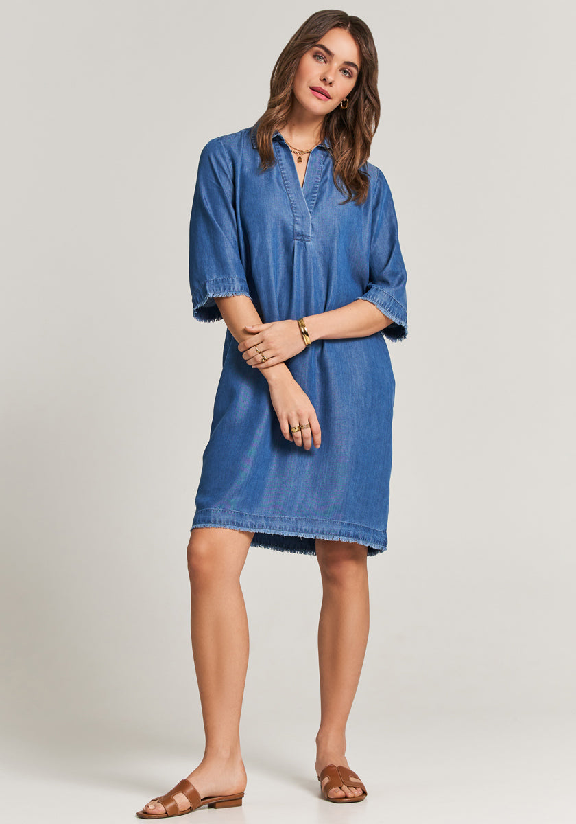 Robe en lyocell bleu à franges