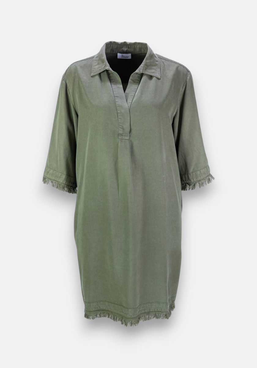 Green Lyocell Dress with Fringes