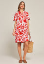 Red linen dress with floral print