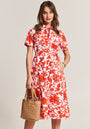 Red maxi dress with floral print