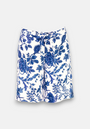 Short en lin bleu à imprimé fleuri