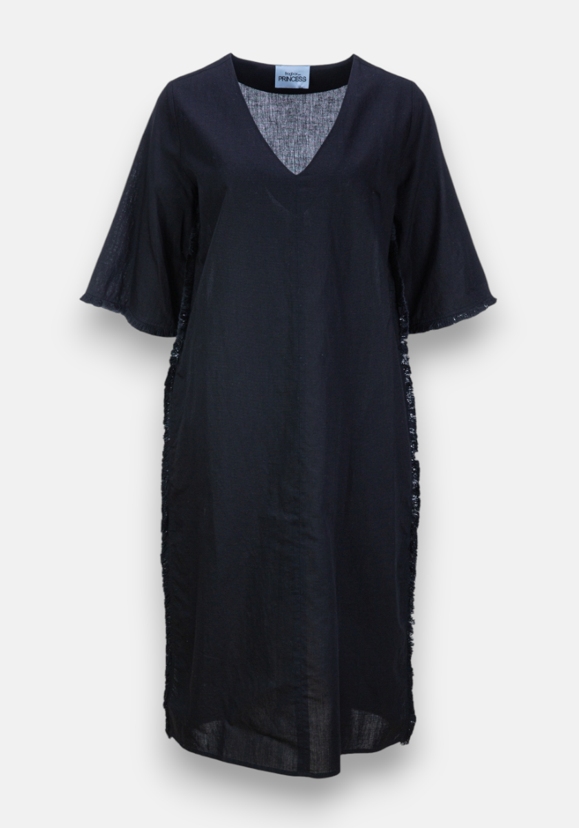 Robe en lin noir à franges