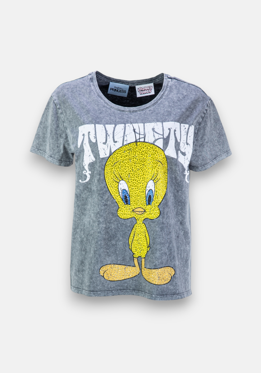 Graues T-Shirt Tweety mit Waschung