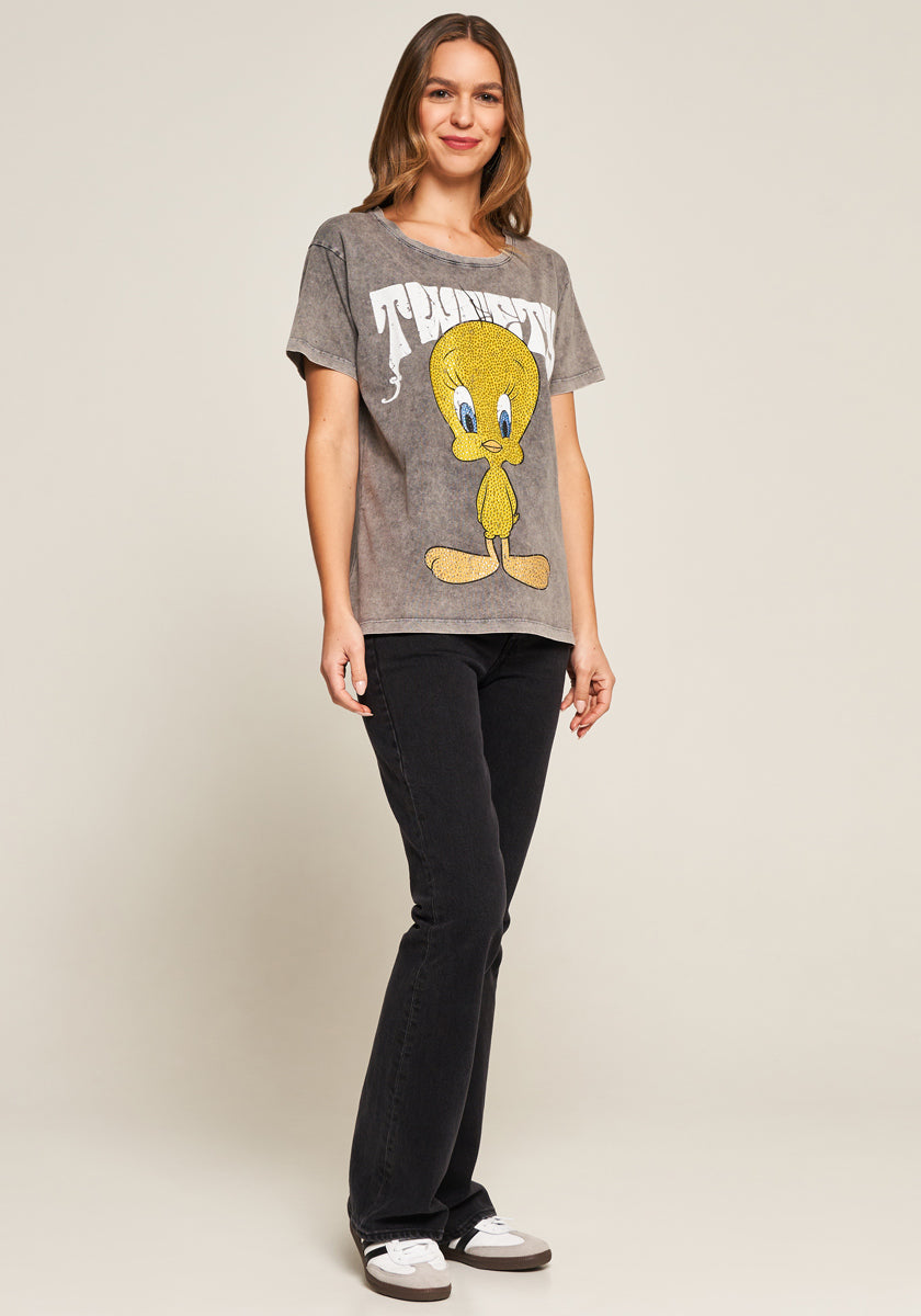 Graues T-Shirt Tweety mit Waschung