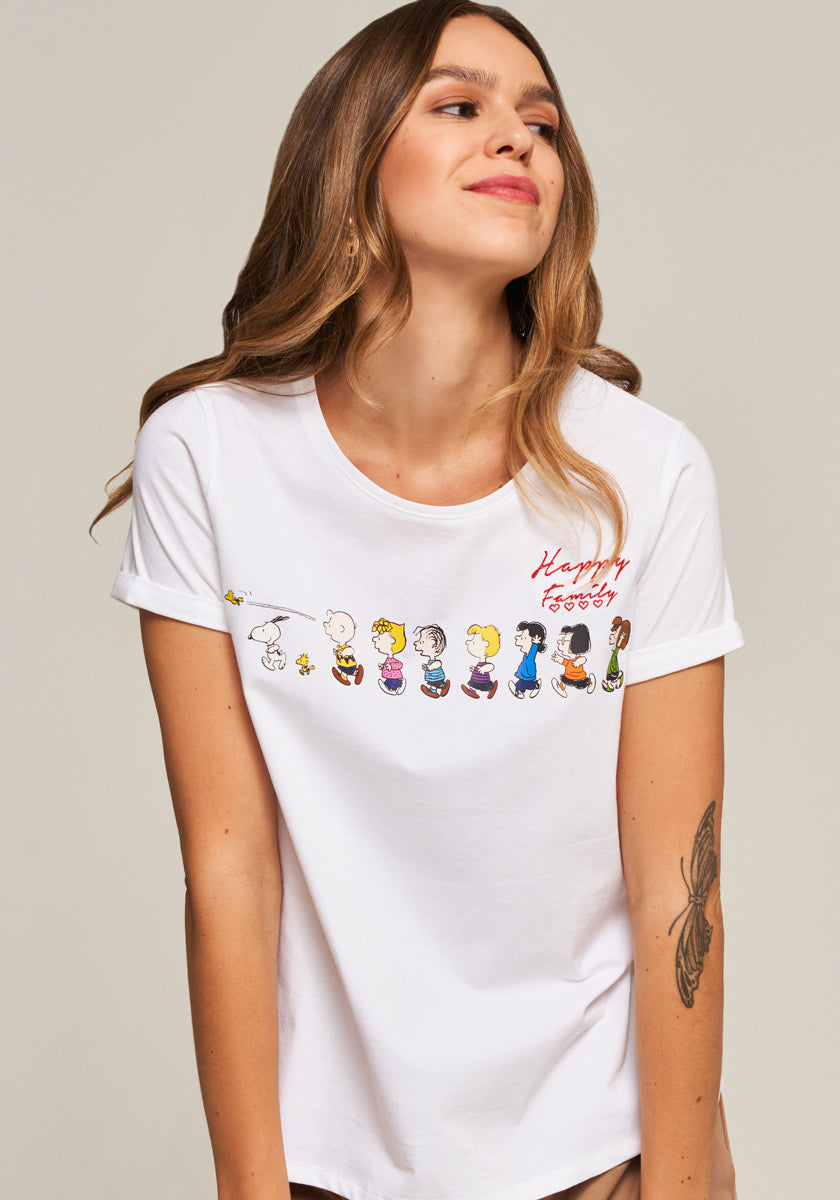 White T-shirt Peanuts Happy Family